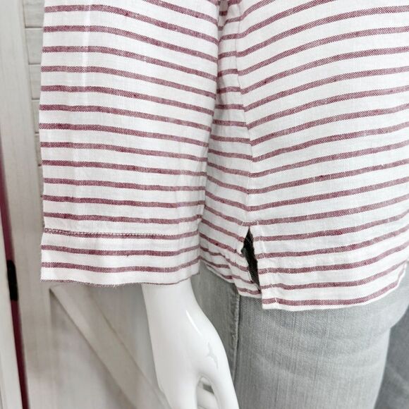 Sigrid Olsen Striped Linen Popover Shirt White Red Small - Picture 6 of 11